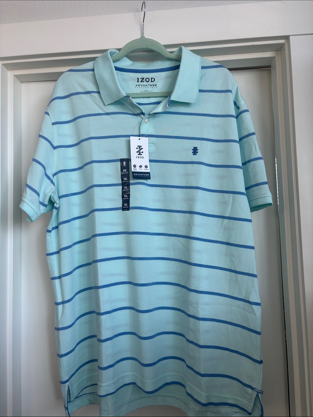 Izod Men's Light Aqua Polo with Blue Stripes